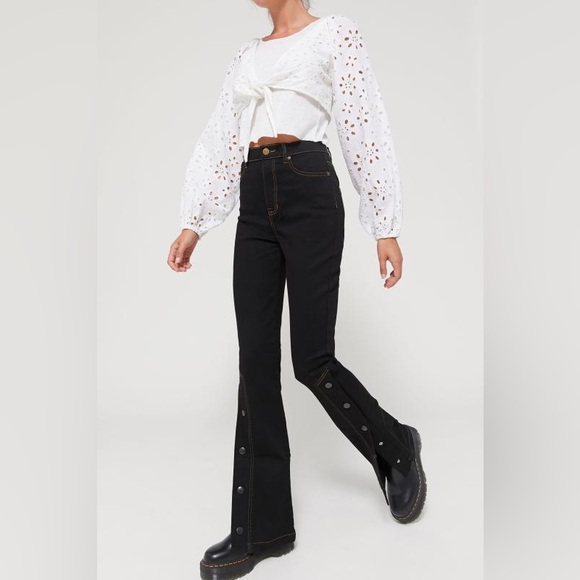 BDG Denim - BDG Urban Outfitters Celina High Waist Snap Button Black Flare Leg Jeans…